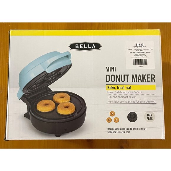NEW IN BOX Bella Mini 3 Donut Maker Nonstick Coated Teal Blue Dessert Party - Picture 2 of 8